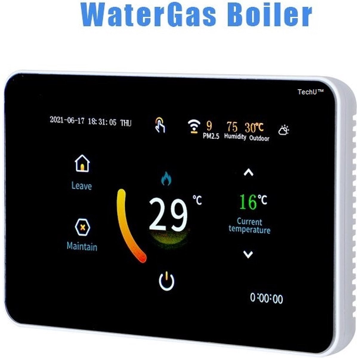 TechU™ Slimme Thermostaat Trust – Zwart met Witte rand – Alleen voor CV-ketel – App & Wifi – Google Home & Alexa – IFTTT – Persoonlijk programma instelbaar