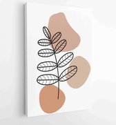Earth tone natuurlijke kleuren gebladerte lijntekeningen boho planten tekening met abstracte vorm 1 - Moderne schilderijen – Verticaal – 1912771918 - 115*75 Vertical