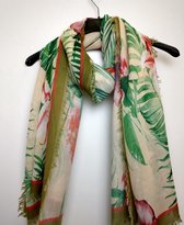 Dames sjaal Aafke bladerenmotief groen rood