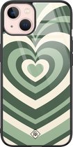 iPhone 13 hoesje glass - Hart swirl groen | Apple iPhone 13  case | Hardcase backcover zwart