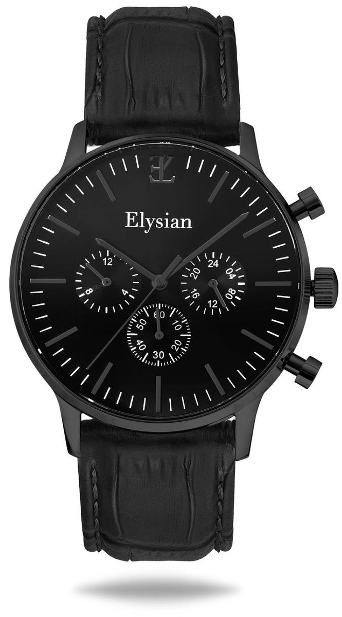 Elysian - Horloge Heren - Zwart - Croco Leer - Waterdicht - Krasvrij Saffier - 43mm