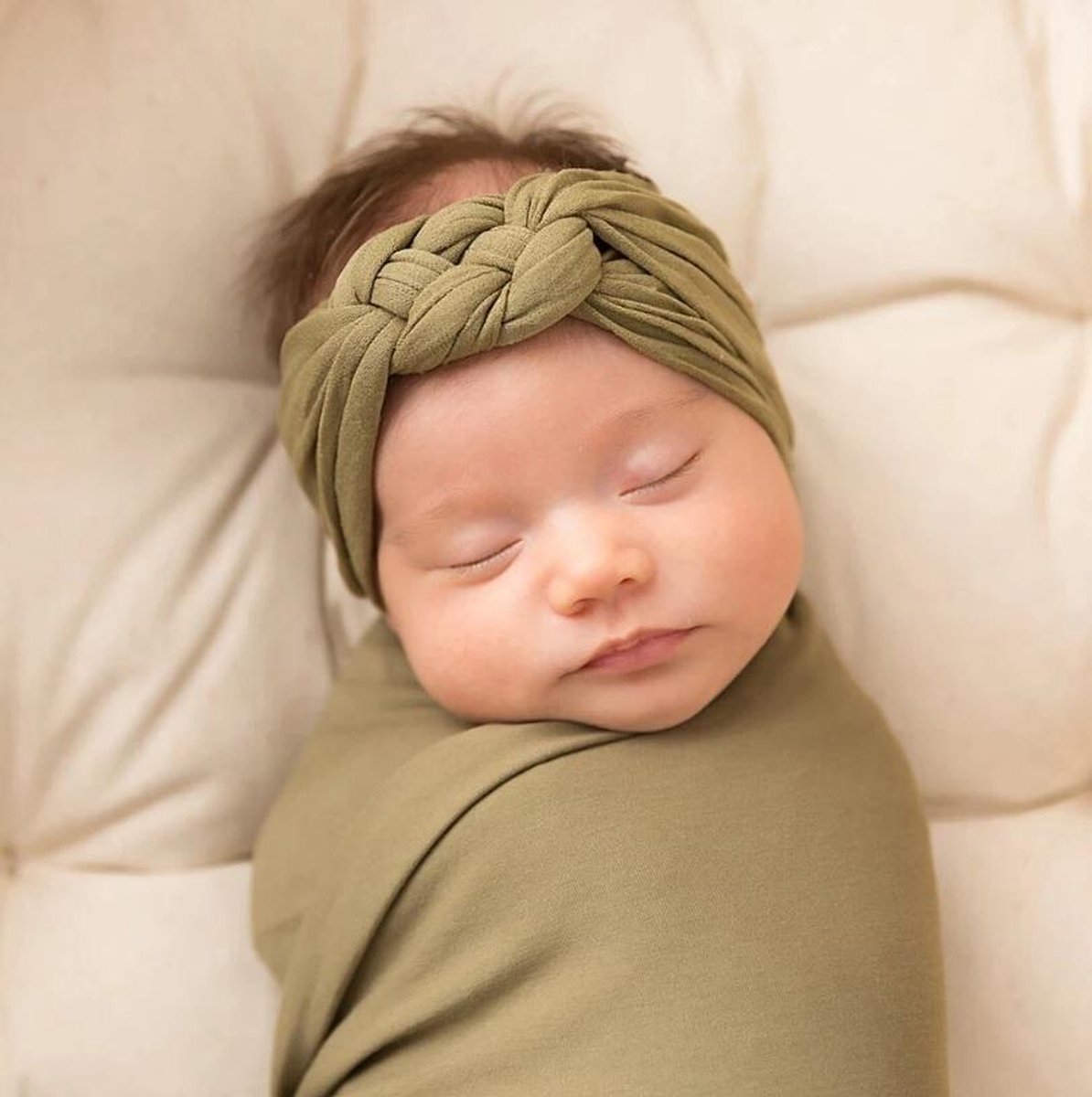 Haarband baby - donkergroen - 0 tot 10 jaar - fotoshoot- new born - baby borstel