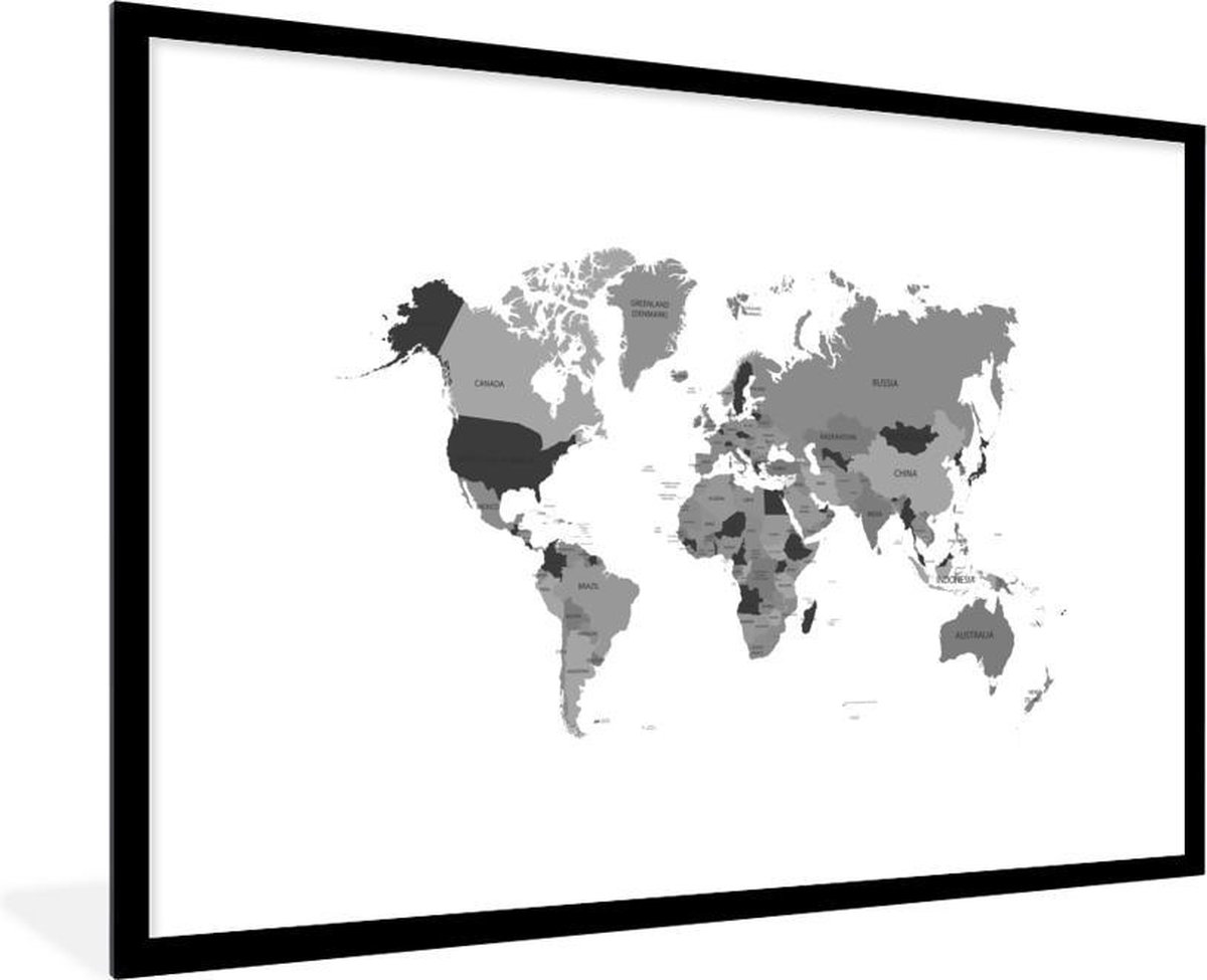 Afbeelding van product PosterMonkey  Posters Zwart Wit - Meerdere kleuren op een wereldkaart - zwart wit - 90x60 cm