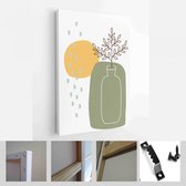 Set van creatieve minimalistische handgeschilderde illustraties met decoratieve takken, bladeren en abstracte bloemen - Modern Art Canvas - Verticaal - 1829875610