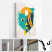 Gezicht portret abstractie muur kunst illustratie ontwerp vector. creatieve vormen ontwerp graphics met getextureerde geometrische vormen - Moderne kunst canvas - Verticaal - 18565