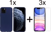 iParadise iPhone 12 Pro hoesje donker blauw siliconen case - 3x iPhone 12 Pro Screen Protector