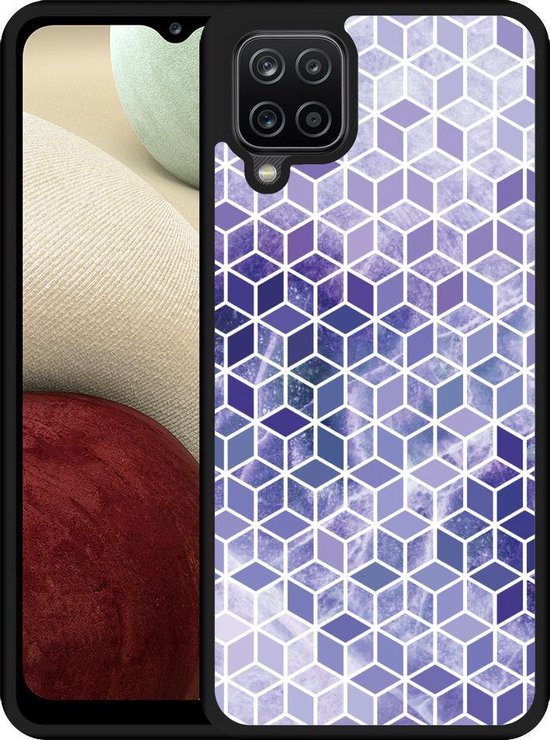 Samsung Galaxy A12 Hardcase Hoesje Paars Hexagon Marmer Designed By 