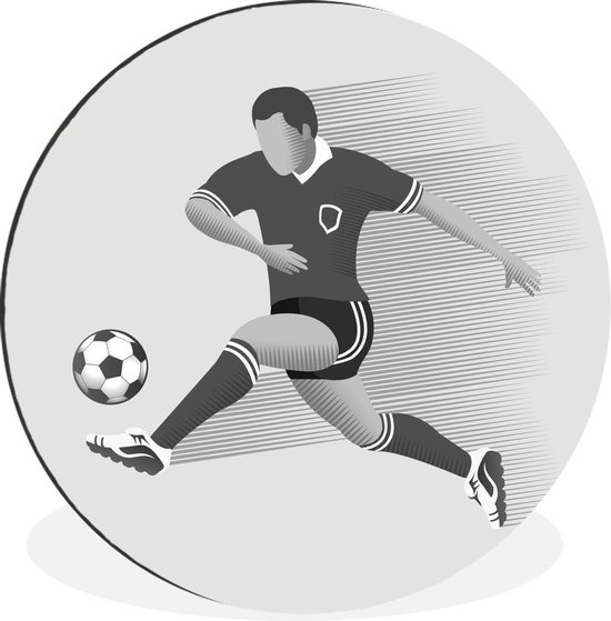 WallCircle - Wandcirkel - Muurcirkel - Een illustratie van een persoon die een voetbal wegschiet - Meiden - Jongetjes - Kinderen - Aluminium - Dibond - ⌀ 90 cm - Binnen en Buiten
