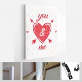 Set de cartes créatives pour la Saint-Valentin avec coeurs, points, câlins et bisous, boîte-cadeau et flèches - Toile d' Art moderne - Vertical - 101161682