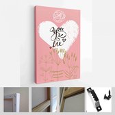 Happy Valentine's Day set kaarten. Handgetekende romantische belettering - Modern Art Canvas - Verticaal - 1626998134