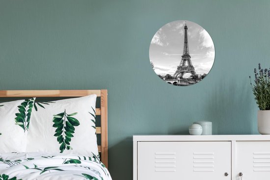 Cercle mural - Cercle mural - Tour Eiffel vue de la Seine - noir et blanc - Aluminium - Dibond - ⌀ 30 cm - Intérieur et Extérieur