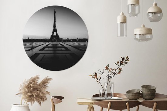 WallCircle - Cercle mural - Cercle mural - Coucher de soleil à Paris - noir et blanc - Aluminium - Dibond - ⌀ 120 cm - Intérieur et Extérieur XXL