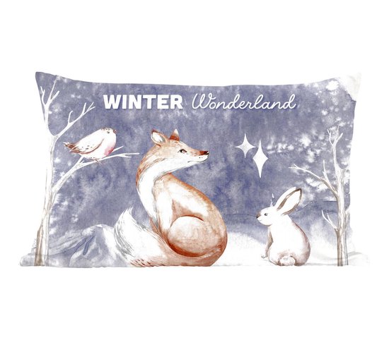 Sierkussens - Kussentjes Woonkamer - 50x30 cm - Winter - Vos - Vogel - Konijn - Kerstversiering - Kerstdecoratie voor binnen - Woonkamer