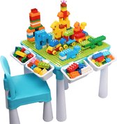 Thinkle® Kinder Speeltafel Blauw - Tafel - Bureau - Kindertafel - Kinderen- Blokkentafel - Spelen Met Blokken - Met Stoel en 128 Blokjes