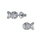 Joy|S - Zilveren vis oorbellen - 7 x 5 mm - zirkonia - gehodineerd