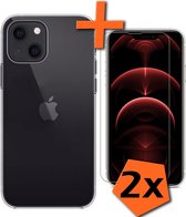 iPhone 13 Hoesje Siliconen Case Met 2x Screenprotector Met Dichte Notch - iPhone 13 Hoes Siliconen Cover Met 2x Beschermglas - Transparant