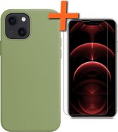 iPhone 13 Hoesje Siliconen Case Met Screenprotector Met Dichte Notch - iPhone 13 Hoes Siliconen Cover Met Beschermglas - Groen