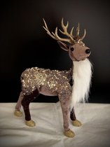 Brown Velvet Deer with Gold Antlers 32 cm hoog - rendier - hert - bruin - glitters - kunststof - handgemaakt - figuur - kerststukje - kerstdecoratie - kerstitem - accessoire - interieur - geschenk - gift - cadeau - kerst - nieuwjaar – verjaardag