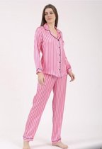 Satijn Dames Pyjamaset Roze Gestreept Maat L