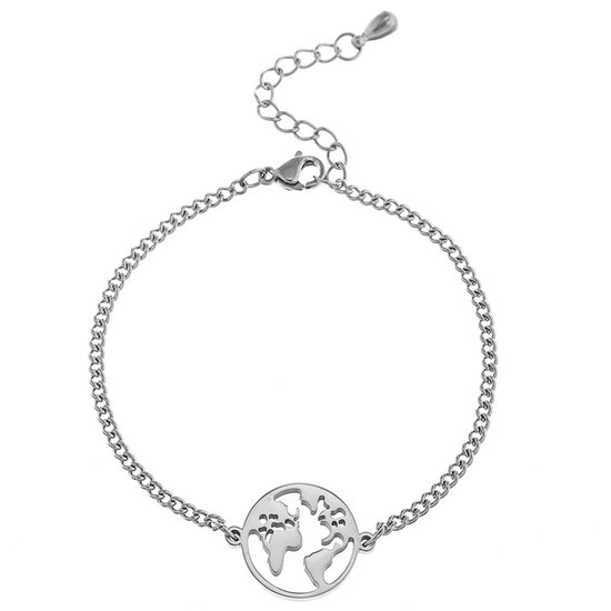Victorious Dames Armband Zilver – Zilveren Wereldbol – 14 t/m 18cm