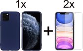iParadise iPhone 11 pro hoesje donker blauw siliconen case - 2x iPhone 11 Pro Screenprotector Screen Protector
