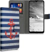 kwmobile telefoonhoesje voor Motorola Moto G30 / Moto G20 / Moto G10 - Hoesje met pasjeshouder in rood / donkerblauw / wit - Vintage Anker Gestreept design