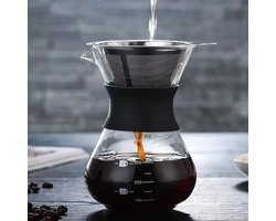Pour Over Koffiepot met Permanent RVS koffiefilter - Slow Coffee Maker Kit - Glazen Cafetière - Koffekan Drip Gieter - Dripper Koffiemaker - Handmatig Filterkoffie koffiezetapparaat met Herbruikbaar Koffie Filter - Koffiefilterhoude set - 500 ML