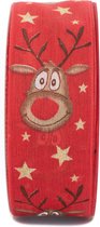 Ruban cadeau - Ruban à friser - Ruban - Rudolf le renne au nez rouge - Rouge (20 mètres de long, 4 centimètres de large)