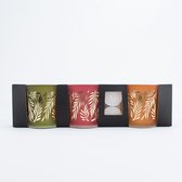 Kaarshouder voor waxinelichtjes - Set van 3 - H8 x Ø7 cm - Oranje, Rood, Groen