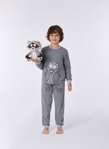 Woody pyjama unisex - grijs melange - wasbeer - 212-1-PLE-Z/125 - maat 128