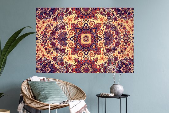 Stickers muraux - Film autocollant - Tapis persan - Motifs - Rouge - Jaune - 90x60 cm - Film adhésif - Stickers muraux chambre d'enfant - Papier peint autocollant - Papier peint autocollant - Film autocollant