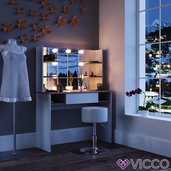 InspireMe Coiffeuse, bureau moderne + miroir avec éclairage LED, pour le  salon