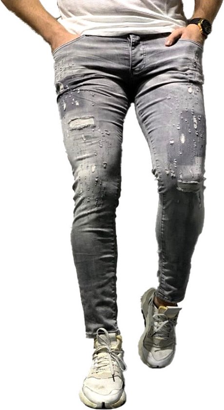 Heren jeans lichtgrijs denim | skinny fit & stretch met scheuren | 2505 |  maat 32 |... | bol.com