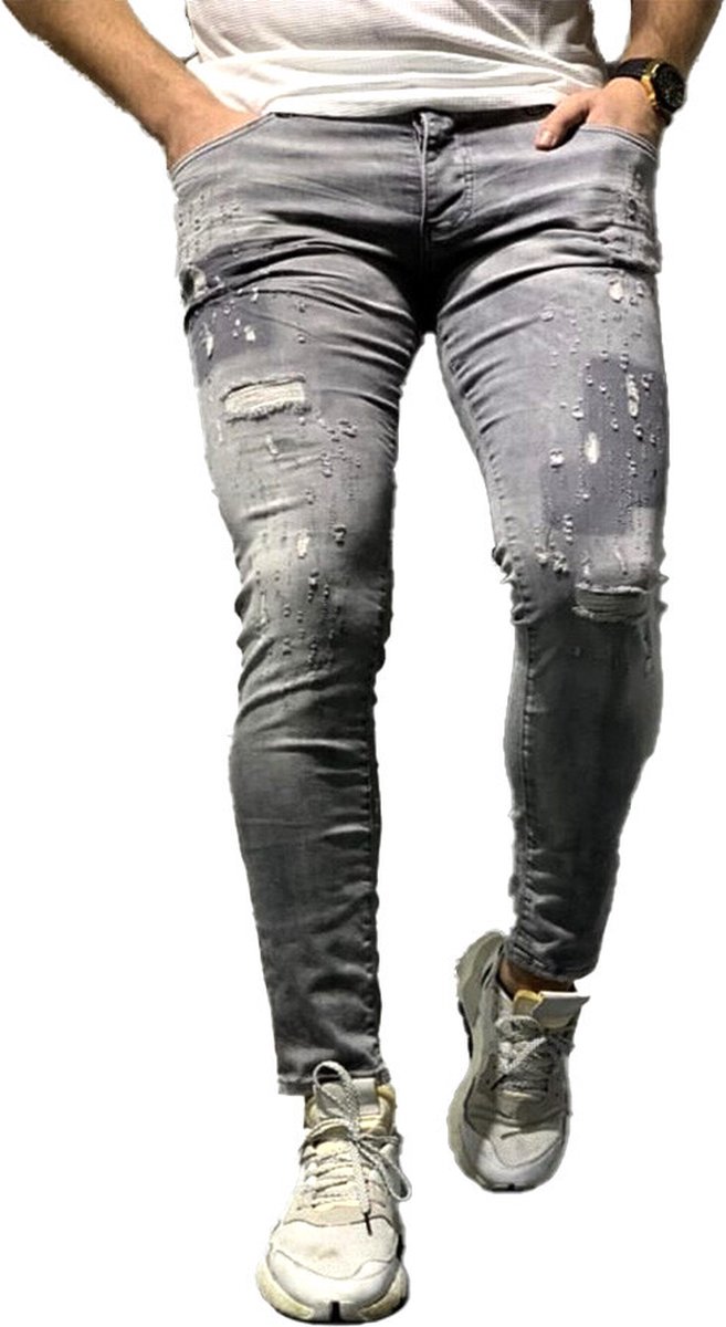 Heren jeans lichtgrijs denim | skinny fit & stretch met scheuren | 2505 |  maat 32 |... | bol.com