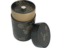 Bewaarblik met deksel - Bewaarblik thee - Bewaarblik koffie - Bewaarblik zwart/goud 150 gram