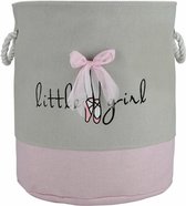 Speelgoedmand kinderkamer - Little Girl - Opberger met handvaten - Wasmand Kinderkamer - Opbergen speelgoedmand - Roze - Grijs