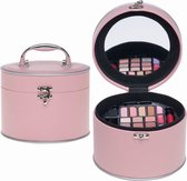 Cosmetica koffer rond 22 delig, licht roze - Casuelle - Geschenk - Make-up koffer