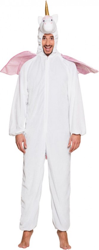 KIMU Onesie Pegasus Pak Kind Eenhoorn Wit Regenboog Unicorn - Maat 146 152 Eenhoornpak Jumpsuit Pyjama