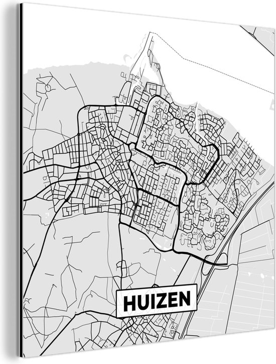 Décoration murale Métal - Peinture Aluminium - Plan de Ville - Maisons - Grijs - Wit - 20x20 cm