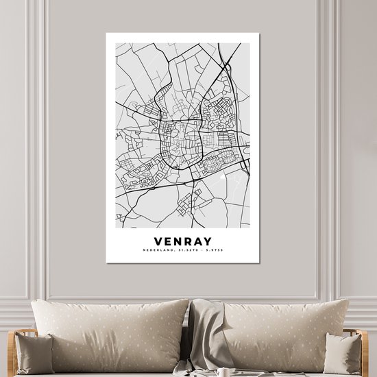 Décoration murale Métal - Peinture Aluminium - Plan de Ville - Venray - Grijs - Wit - 100x150 cm - Carte