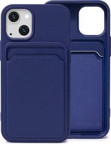 Blauw Pasjeshouder Hoesje voor Apple iPhone 13 - iPhone 13 Hoesje met Pasjeshouder - iPhone 13 Siliconen Hoesje Case met Pasjeshouder - Kaart TPU Hoesje Backcover