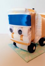 Luiertaart neutraal-stoere vrachtwagen goud-Beziens baby-met gratis geboortekaartje-35 A-merk Pampers-origineel kraam cadeau-gender reveal