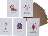Kerstkaarten set - 5 stuks - kerstkaarten met enveloppen - kerstkaart set