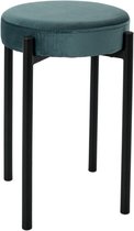 Velvet Poef/Kruk Petrol Blauw met Zwarte Onderstel – Ø32 x H45,5 cm