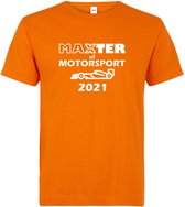 T-shirt oranje Master of Motorsport 2021 | race supporter fan shirt | Formule 1 fan kleding | Max Verstappen / Red Bull racing supporter | wereldkampioen / kampioen | racing souvenir | maat S