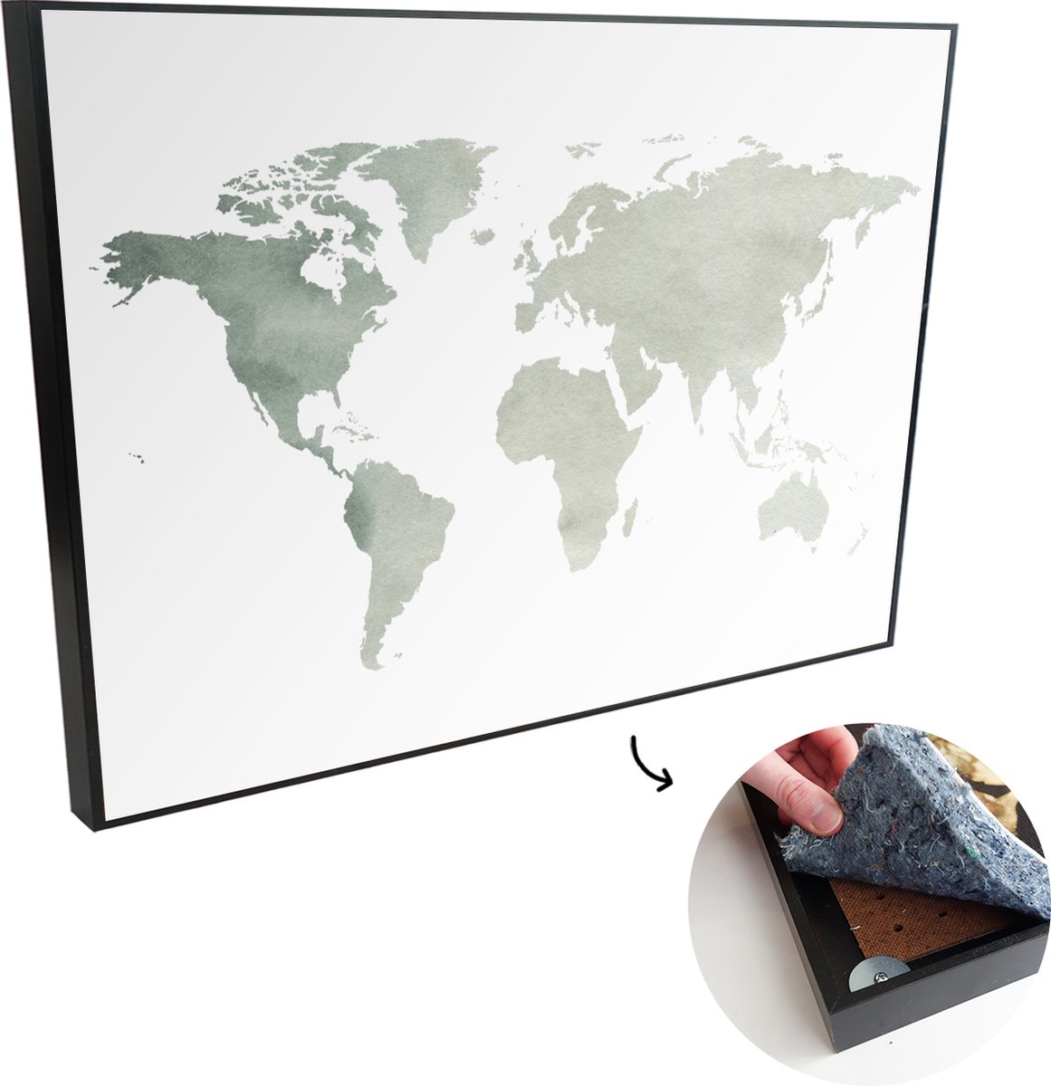 Afbeelding van product OneMillionCanvasses  Akoestische Panelen - Geluidsisolatie - Akoestisch Wandpaneel - Wanddecoratie - Schilderij - 90x60 cm - Wereldkaart - Grijs - Wit - Geluidsdemper - Isolatie platen