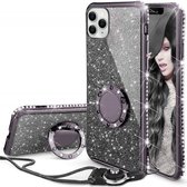 Apple iPhone 13 Pro | Ring Houder | Back Cover Telefoonhoesje | Glitter | TPU Hoesje | Zwart