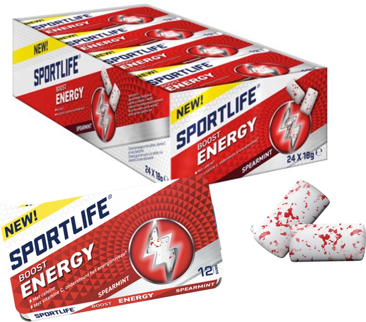 Sportlife Boost Energie 24 pakjes (van 18g) Kauwgom Frissse Energy
