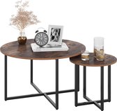 Optinum®   Ronde Salontafel Houten & Metalen Voor Woonkamer - Set van 2 In 1 Combinatie Tafel Eenvoudige Montage Center Tafel