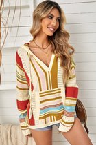 Trui Sweater Dames met capuchon - Colorblock - Maat XXL/2XL